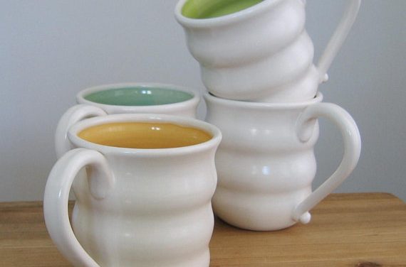 beautiful stoneware mugs and bowls by karin lorenc