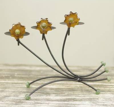 graceful iron and recycled glass candleholder