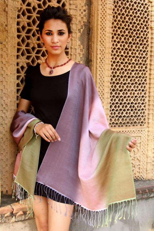 Hand Loomed Silk and Wool Shawl by Imtiyaz